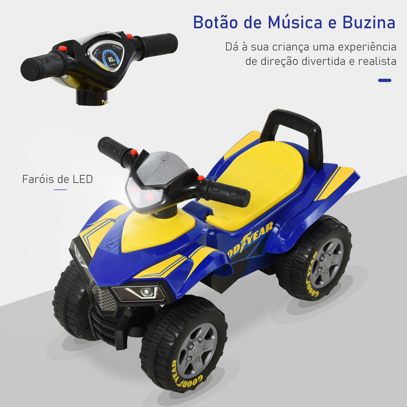 Quadriciclo para crianças acima de 12 meses com sons de luzes 60x38x42 cm azul