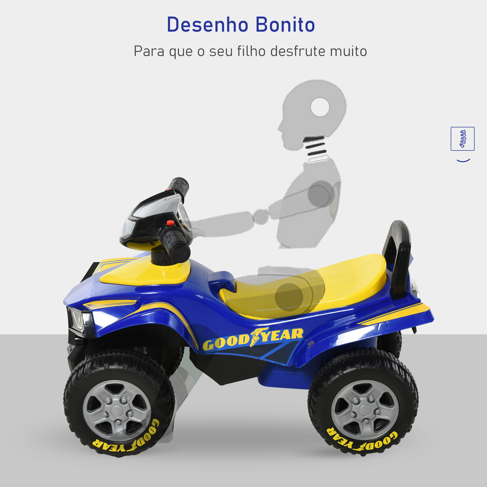 Quadriciclo para crianças acima de 12 meses com sons de luzes 60x38x42 cm azul