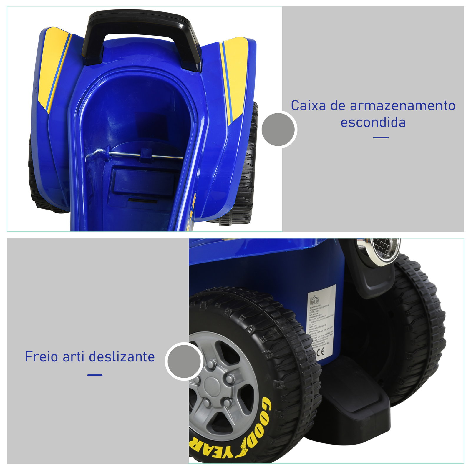 Quadriciclo para crianças acima de 12 meses com sons de luzes 60x38x42 cm azul
