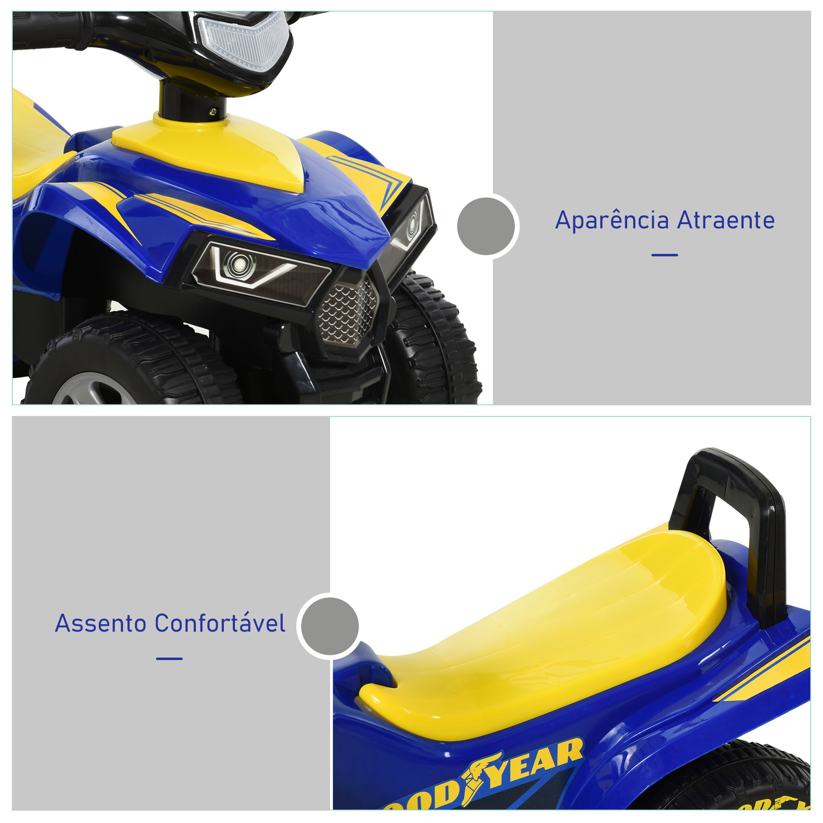 Quadriciclo para crianças acima de 12 meses com sons de luzes 60x38x42 cm azul