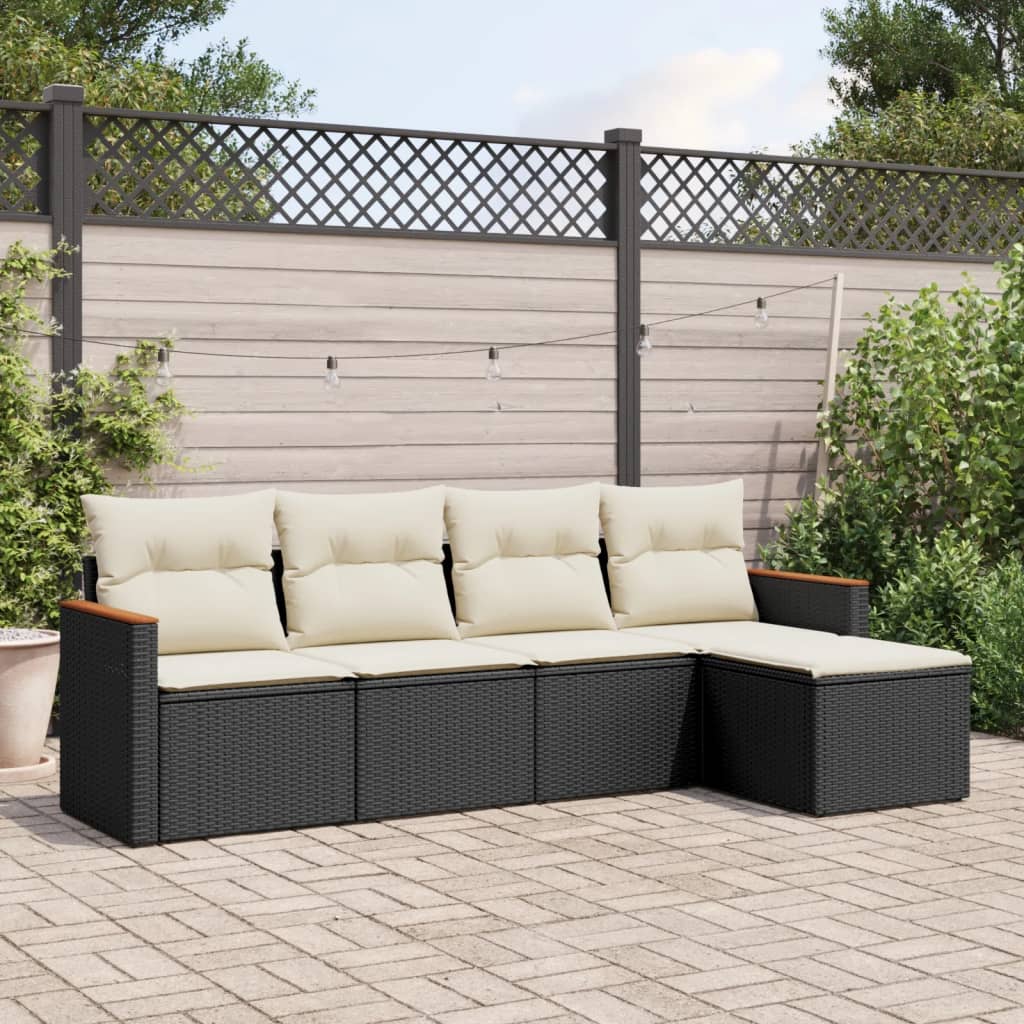 5 Pcs conjunto sofás de jardim com almofadões vime PE preto