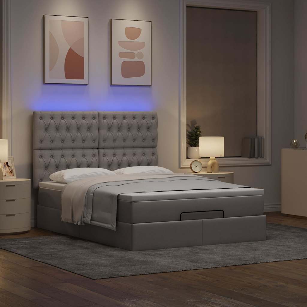 Estrutura de cama otomana com colchão tecido cinzento 140x190cm