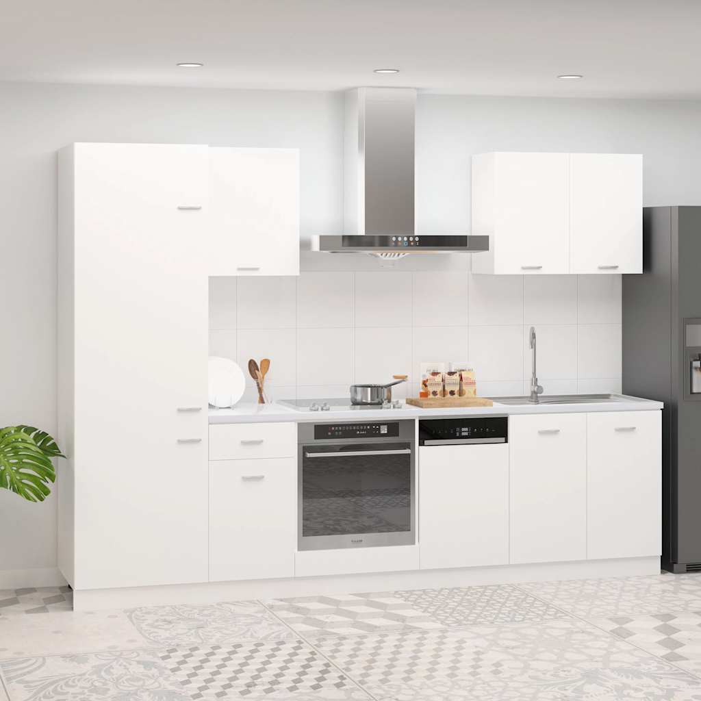 7 Pcs conjunto armários de cozinha derivados de madeira lyon branco