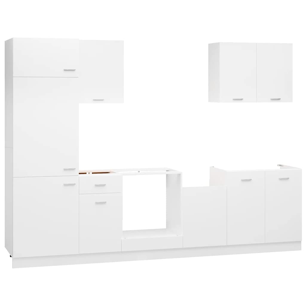 7 Pcs conjunto armários de cozinha derivados de madeira lyon branco