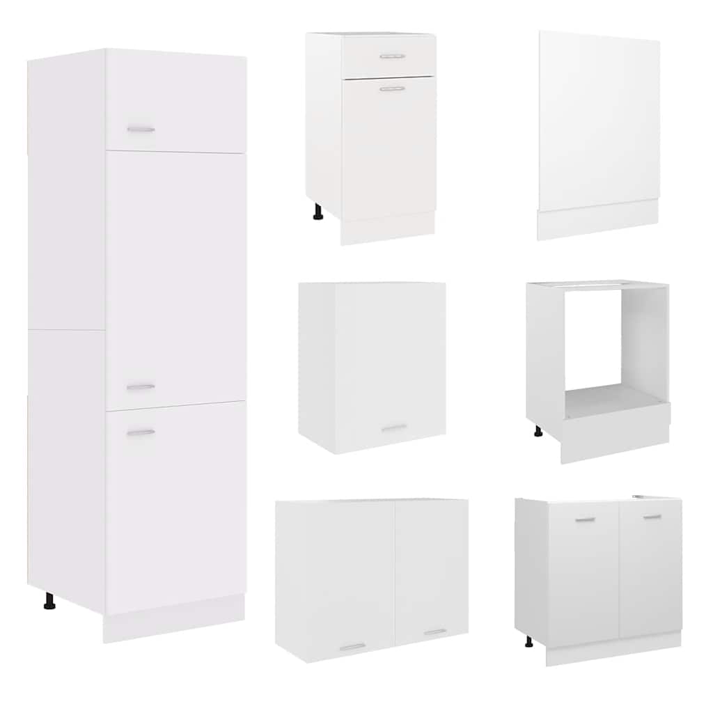 7 Pcs conjunto armários de cozinha derivados de madeira lyon branco