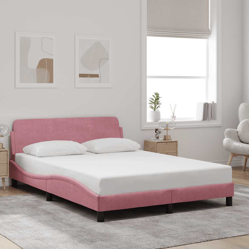 Estrutura de cama com cabeceira dover 140x200 cm veludo rosa