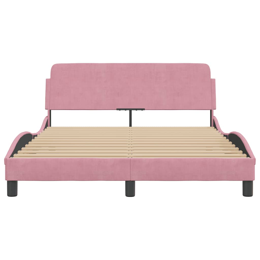 Estrutura de cama com cabeceira dover 140x200 cm veludo rosa