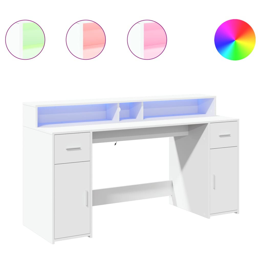Secretária c/ luzes LED 140x55x91cm derivados de madeira branco