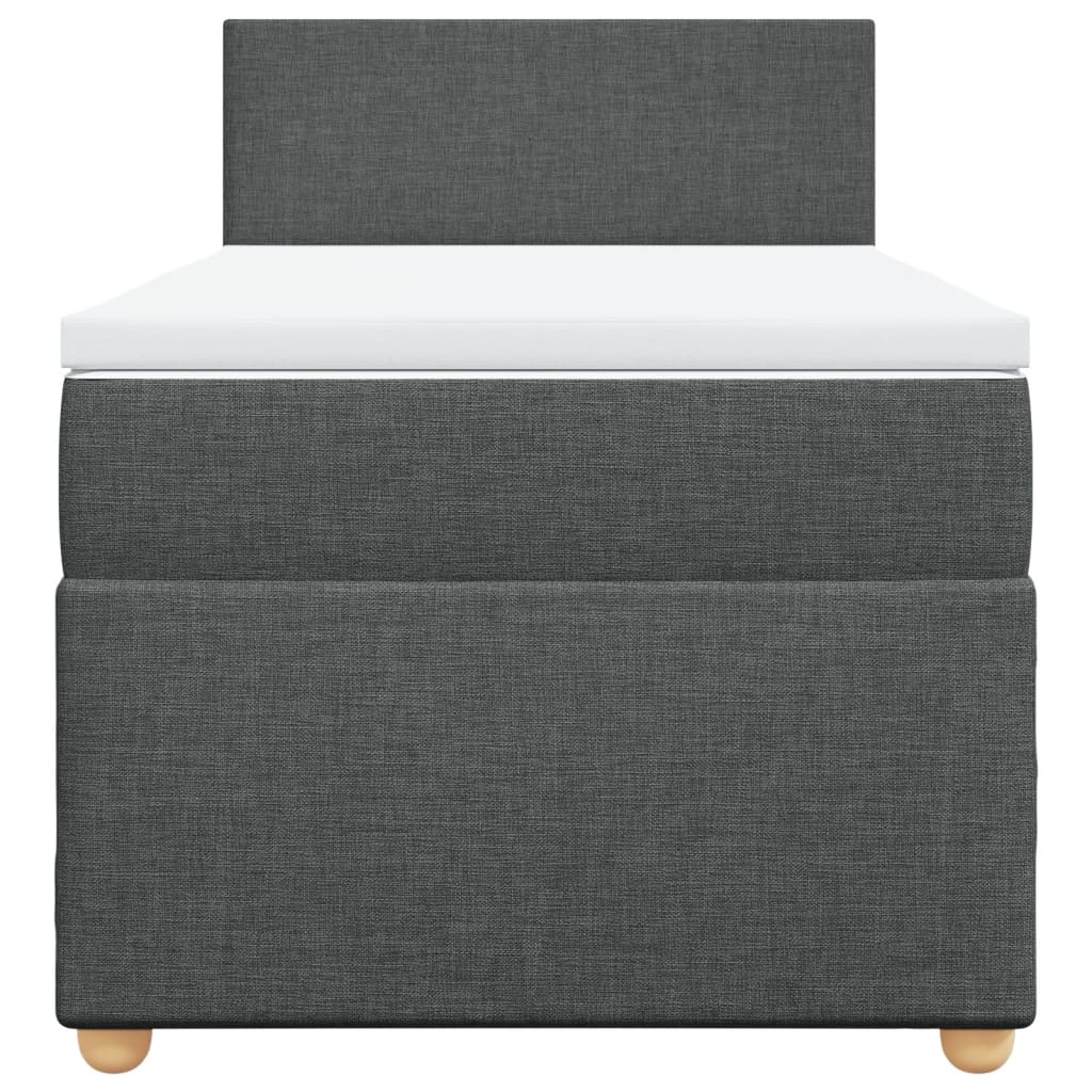 Cama box spring com colchão solteiro tecido cinzento-escuro