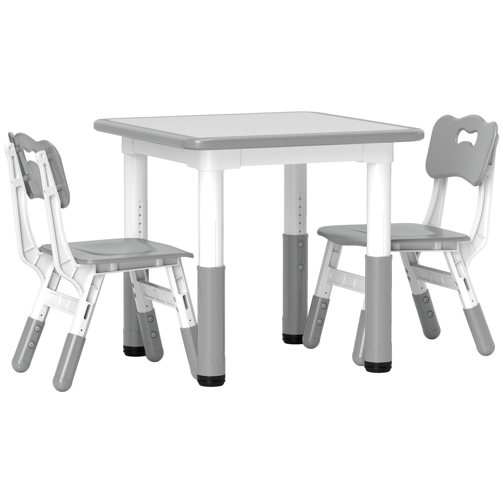Mesa e cadeiras para crianças de 3 peças com altura ajustável para sala de jogos quarto escola infantil branco e cinza