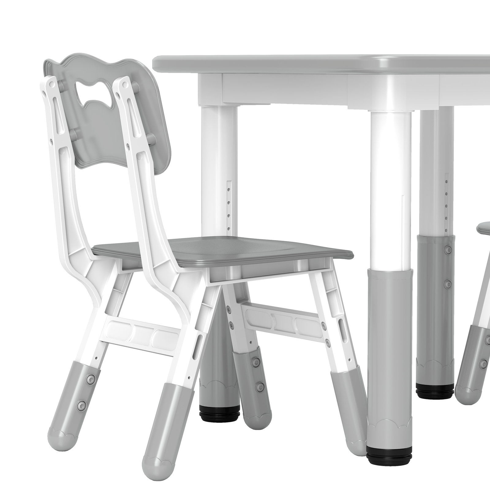 Mesa e cadeiras para crianças de 3 peças com altura ajustável para sala de jogos quarto escola infantil branco e cinza
