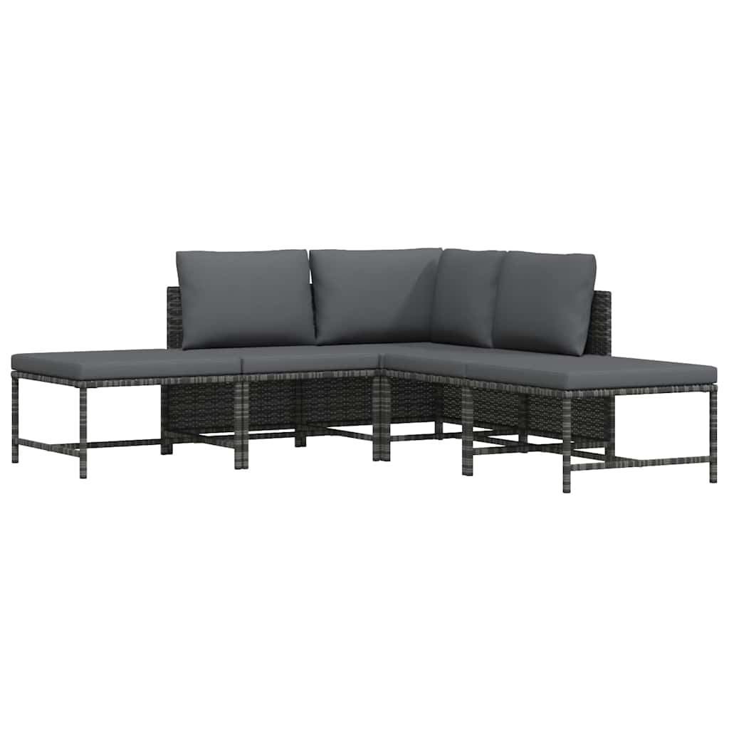 5 Pcs conjunto sofás de jardim c/ almofadões vime PE cinzento