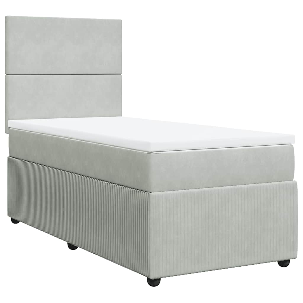 Cama com molas/colchão 90x190 cm veludo cinza-claro