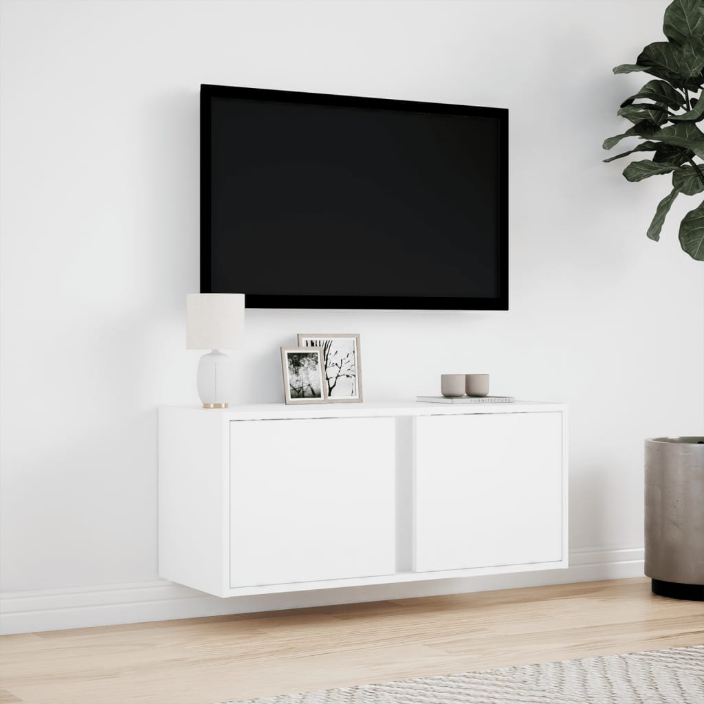 Móvel de parede para TV com luzes LED 80x31x35 cm branco