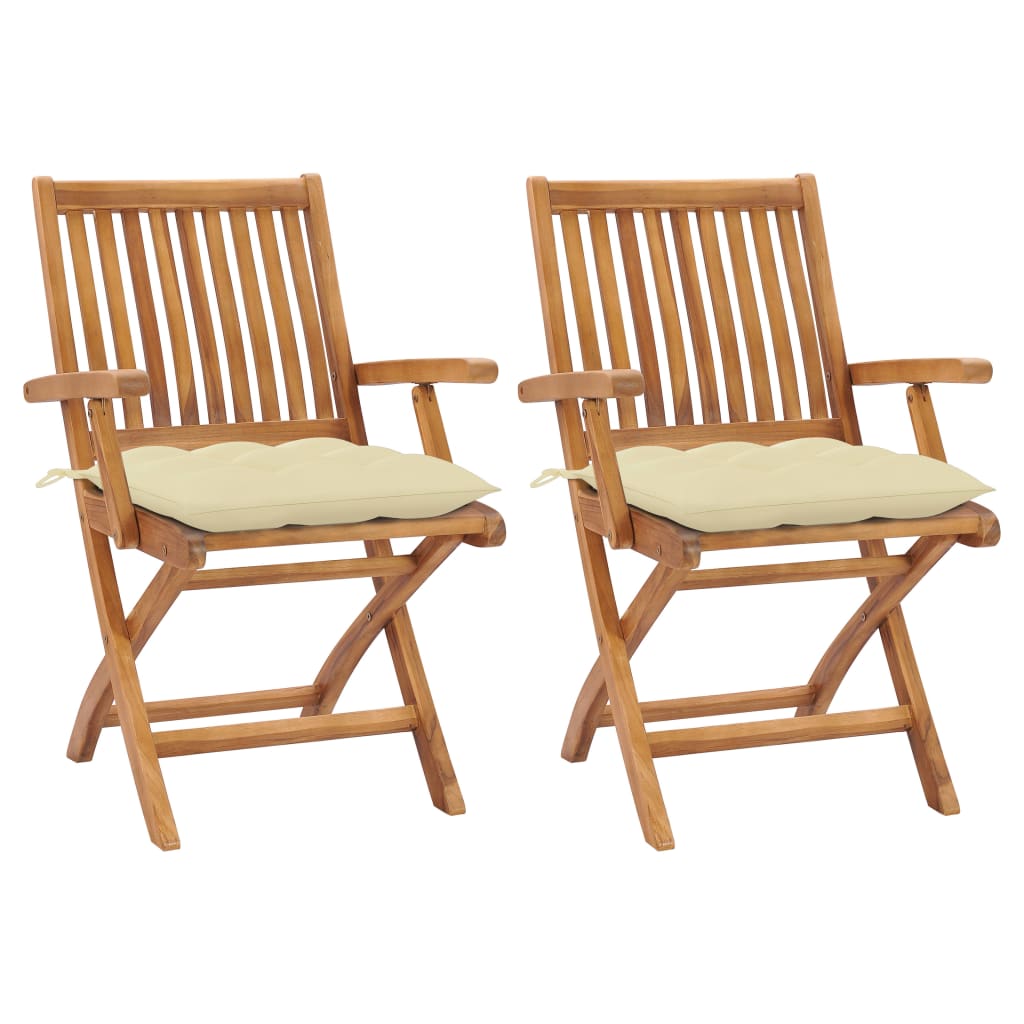 Cadeiras de jardim c/ almofadões branco creme 2 pcs teca maciça