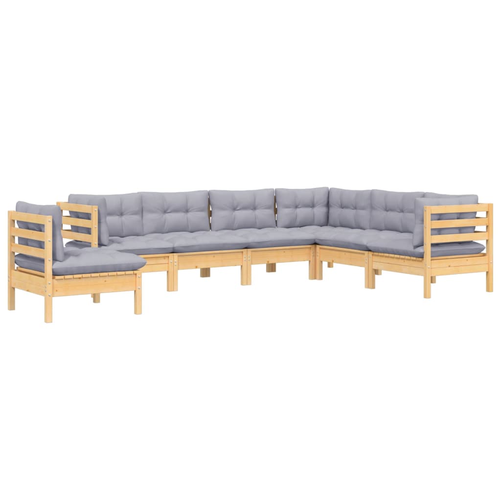 7 Pcs conjunto lounge de jardim + almofadões cinza pinho maciço
