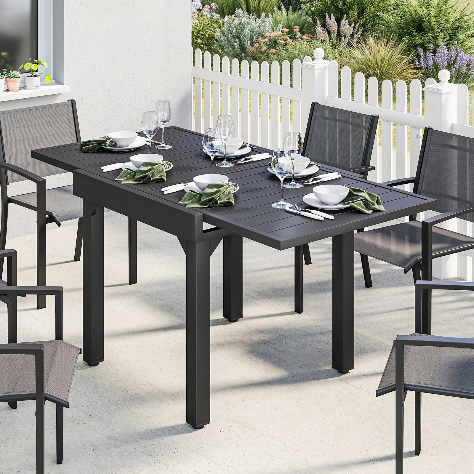 Mesa de jantar exterior extensível 80-160 cm - mesa de jardim retangular para 4-6 pessoas, terraço, preto