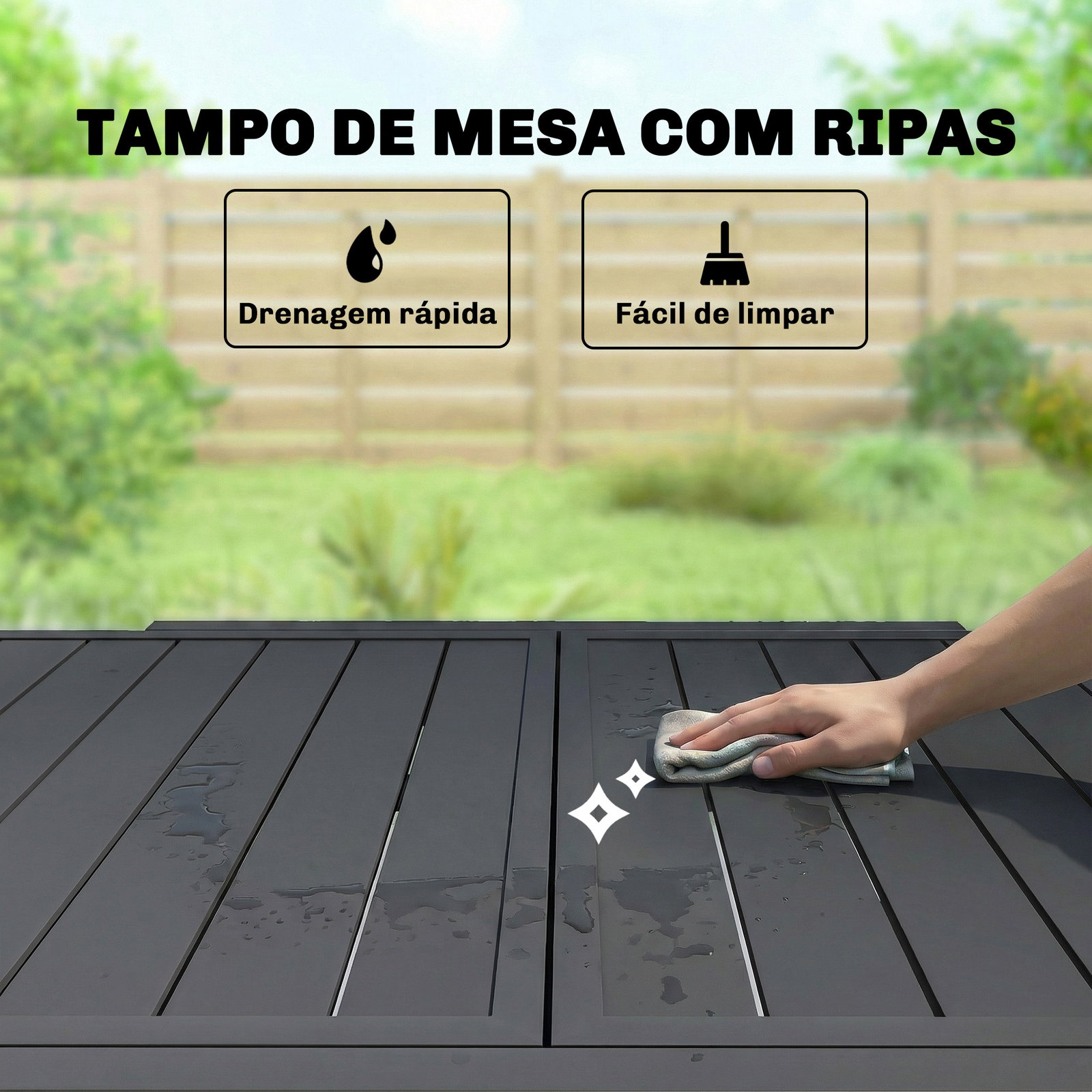 Mesa de jantar exterior extensível 80-160 cm - mesa de jardim retangular para 4-6 pessoas, terraço, preto