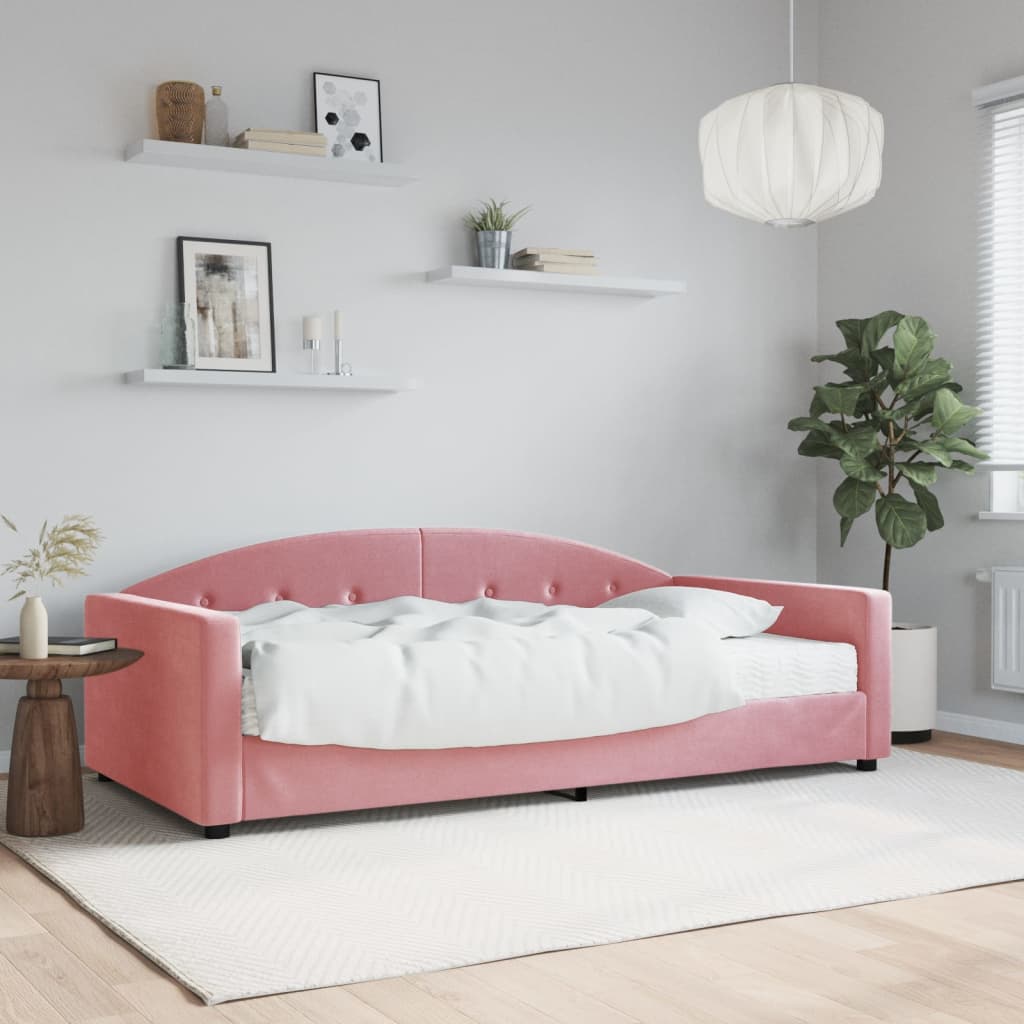 Sofá-cama com colchão 100x200 cm veludo rosa