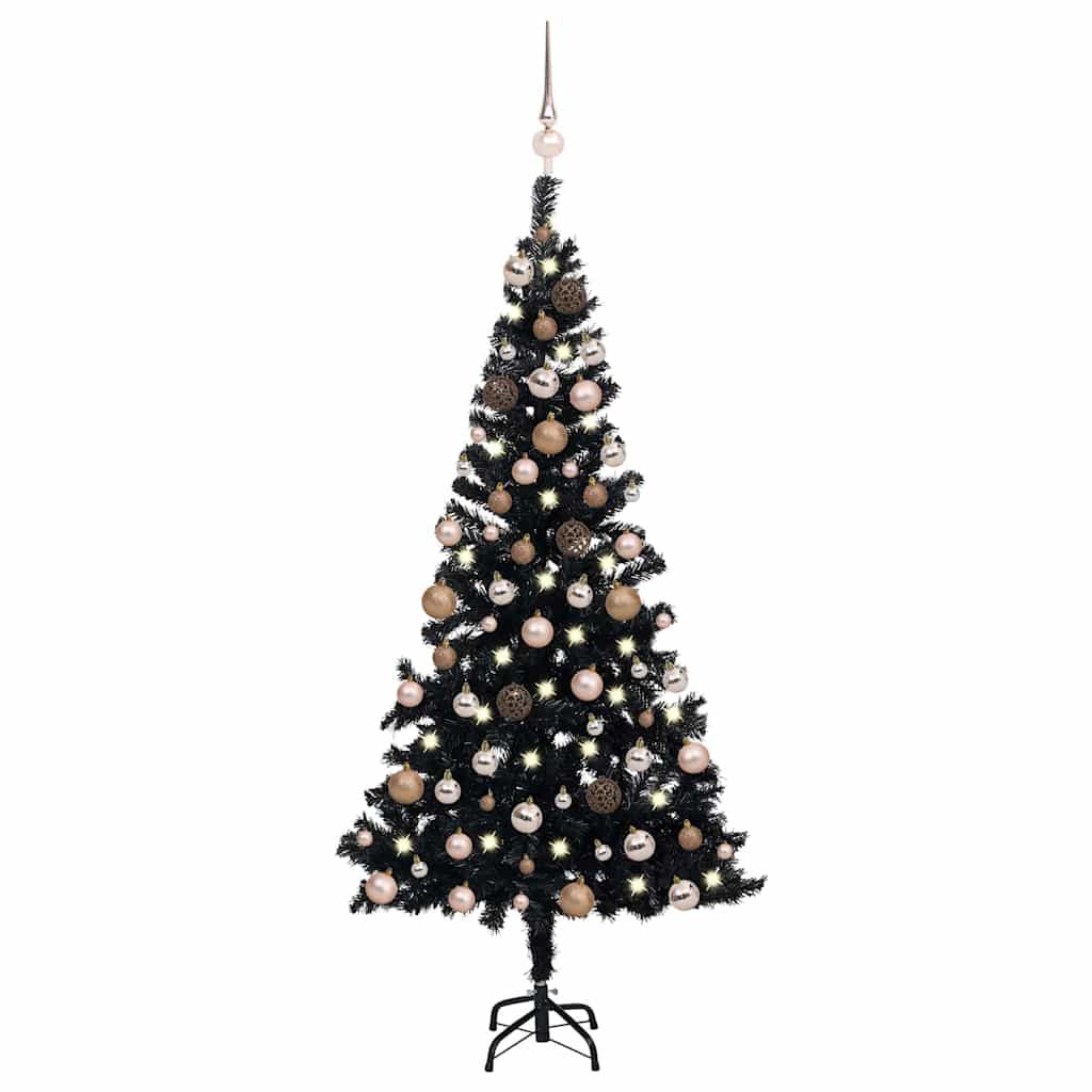 Árvore natal artificial pré-iluminada c/ bolas PVC preto