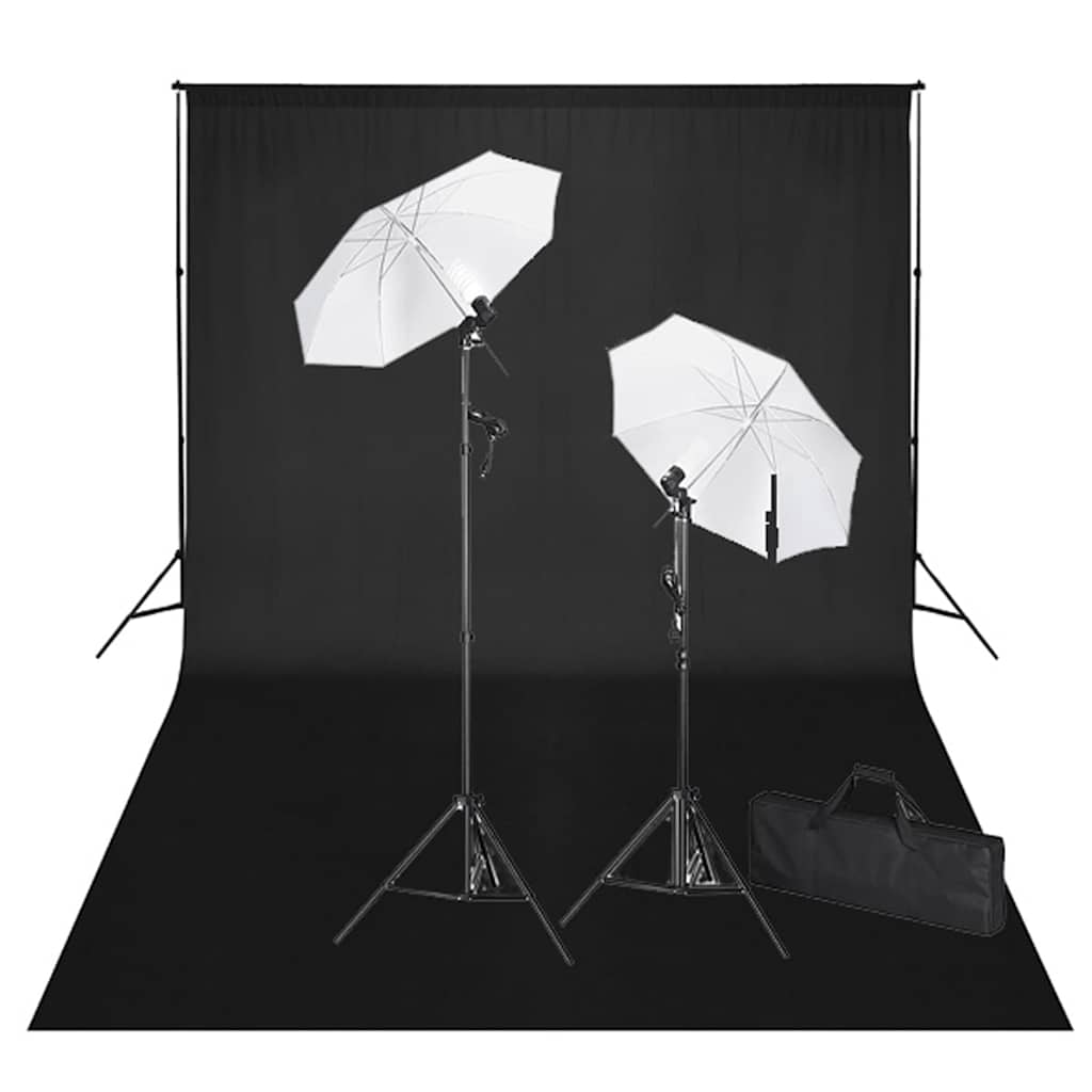 Kit de estúdio com fundo preto 600x300 cm e luzes