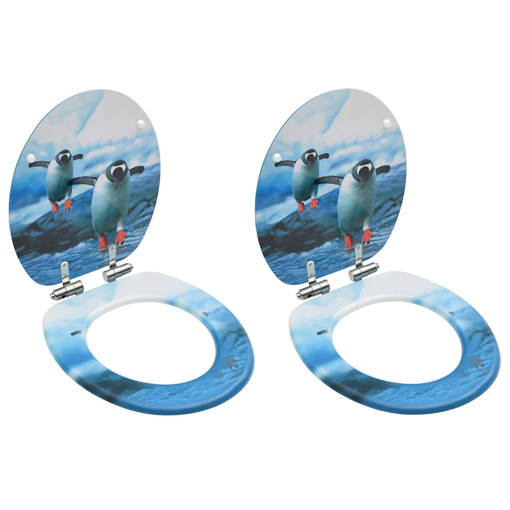 Assentos sanita com tampas fecho suave 2 pcs MDF design pinguim