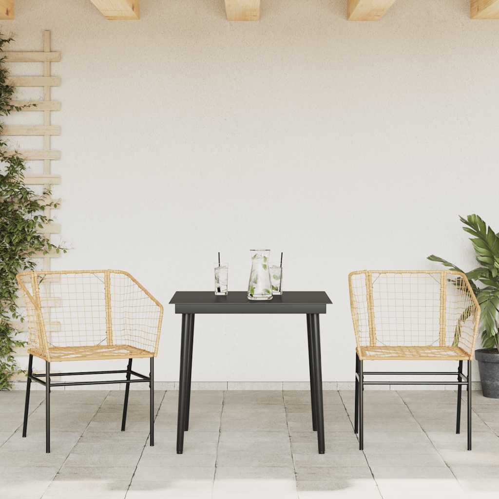 Conjunto jantar jardim 3 peças vidro vime PE castanho