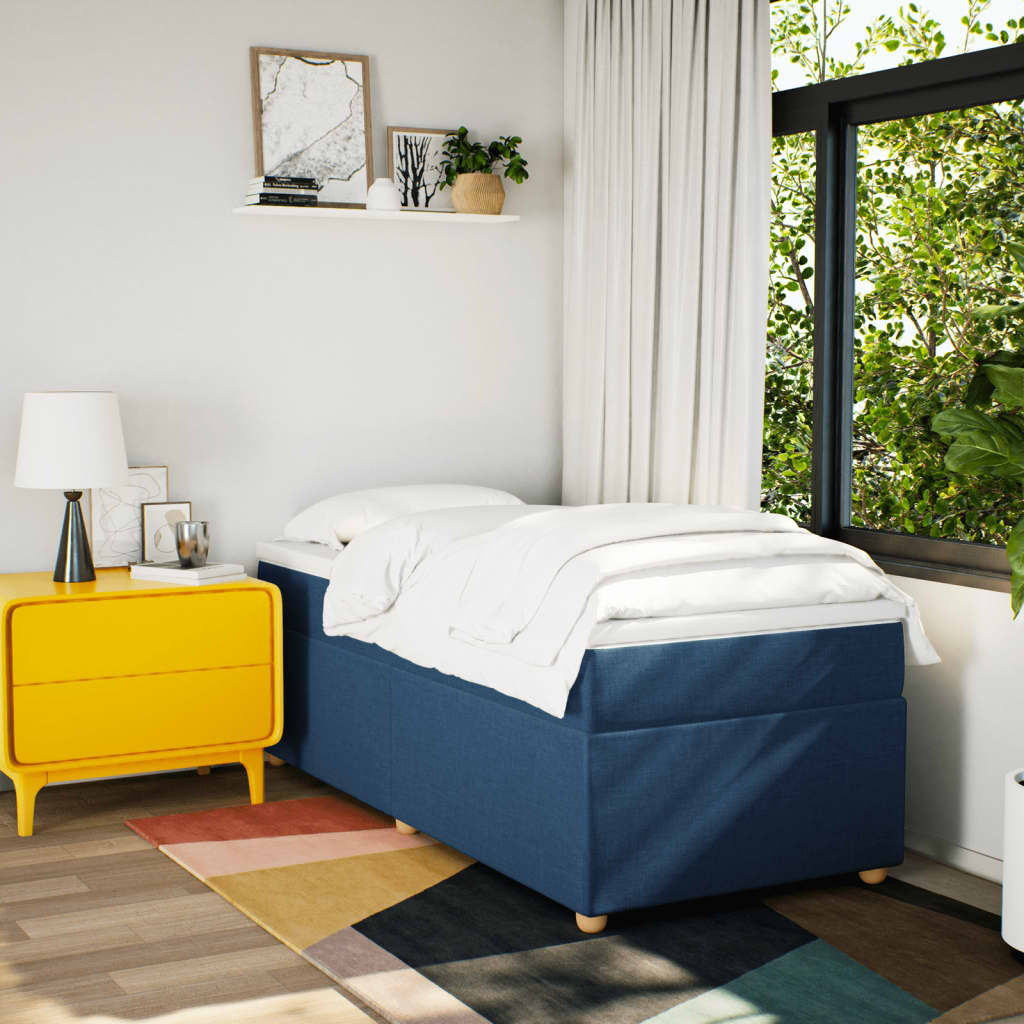 Cama com molas/colchão 80x200 cm tecido azul