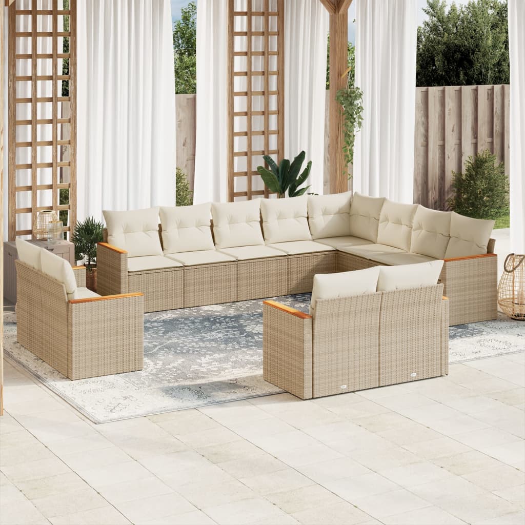 12 Pcs conjunto de sofás p/ jardim com almofadões vime PE bege