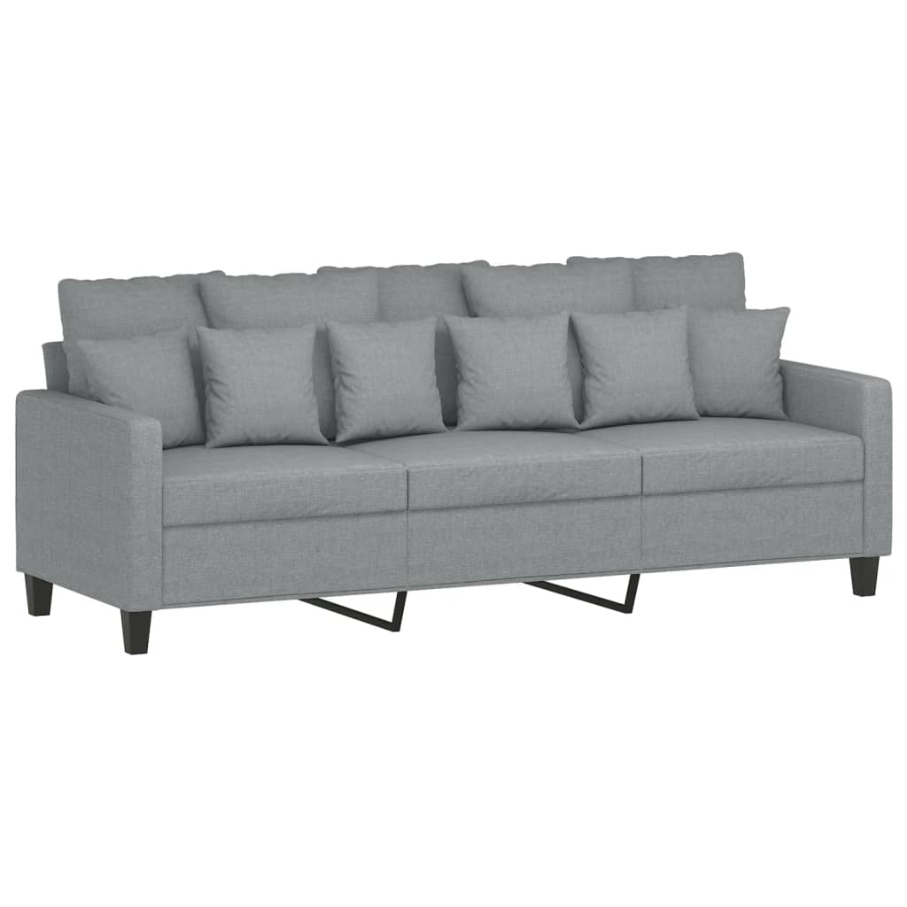 3 Pcs conjunto de sofás com almofadões tecido cinzento-claro