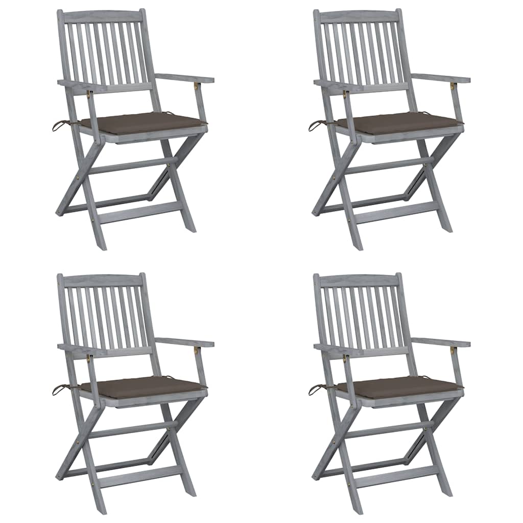 Cadeiras exterior dobráveis c/ almofadões 4 pcs acácia maciça