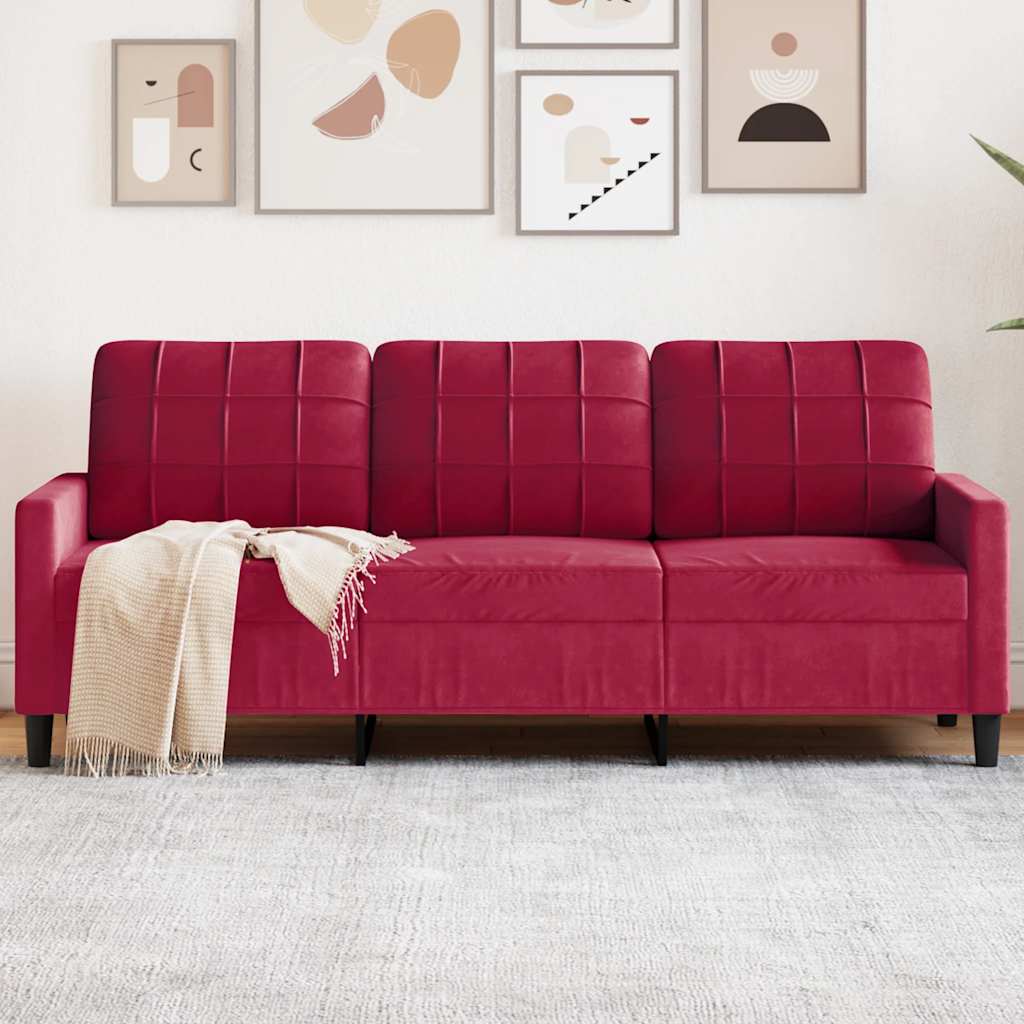 Sofá de 3 lugares veludo 180 cm vermelho tinto