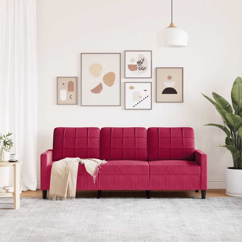 Sofá de 3 lugares veludo 180 cm vermelho tinto