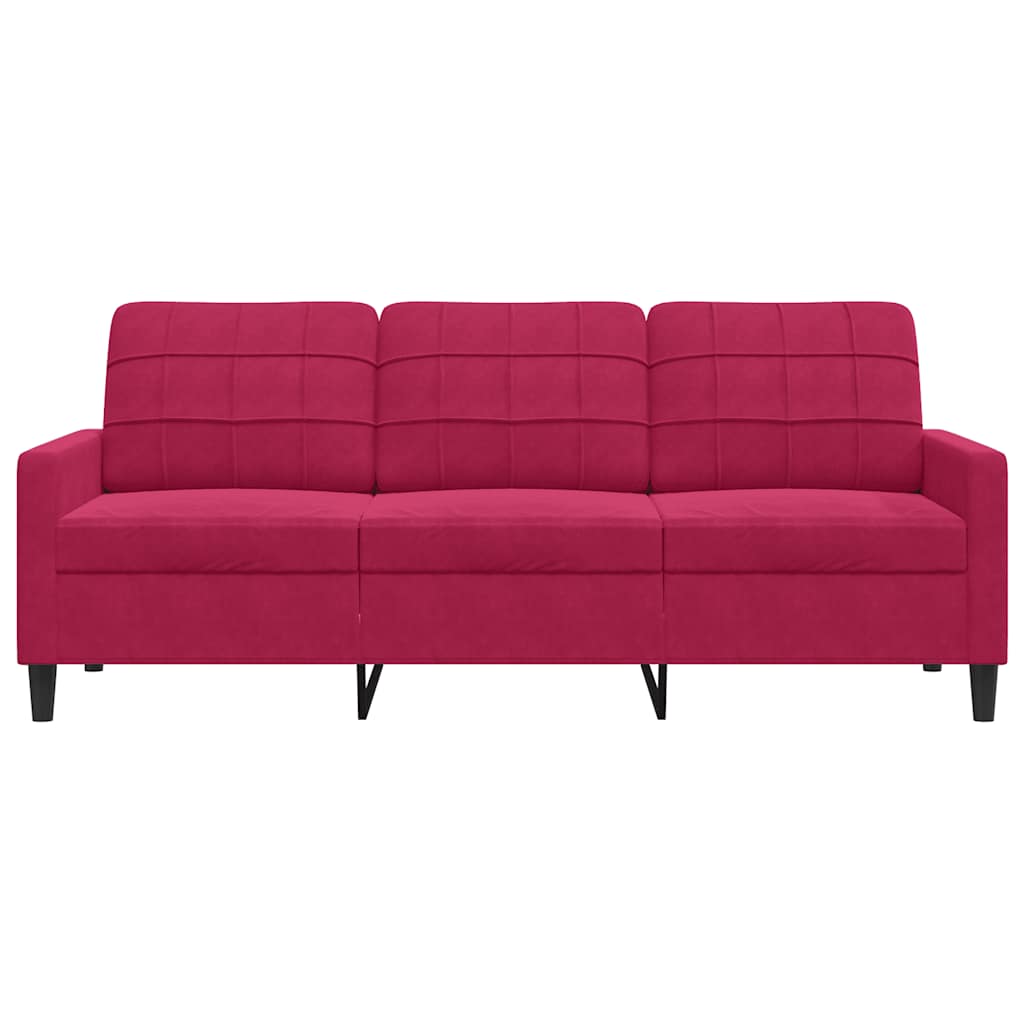 Sofá de 3 lugares veludo 180 cm vermelho tinto