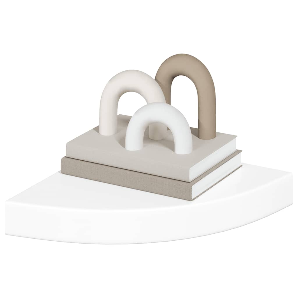 Prateleira de canto flutuante branco brilhante 25x25x3,8 cm MDF
