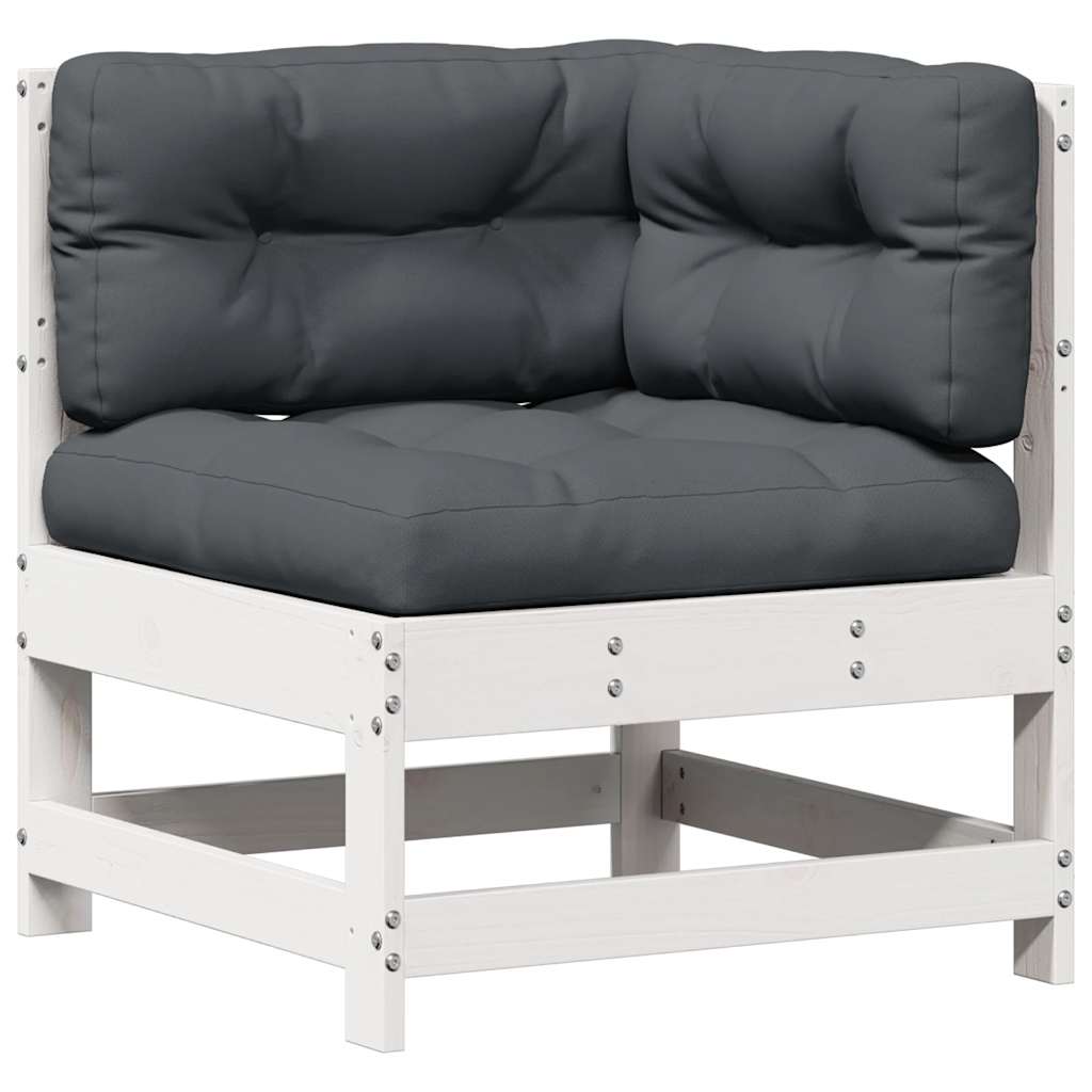 7 Pcs conj. lounge de jardim c/ almofadões pinho maciço branco