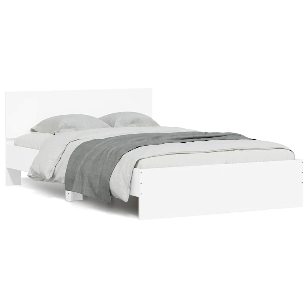 Estrutura de cama com cabeceira e luzes LED 140x190 cm branco