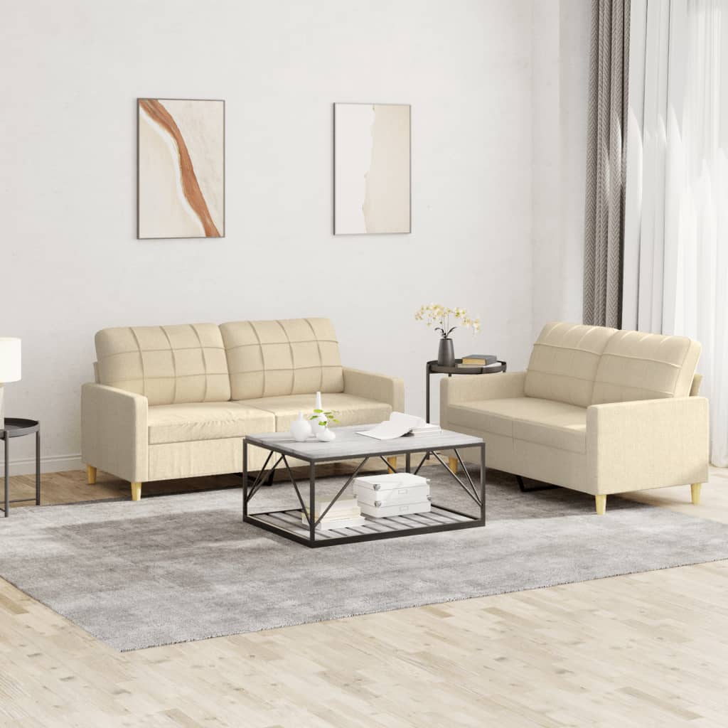 2 Pcs conjunto de sofás com almofadões tecido cor creme