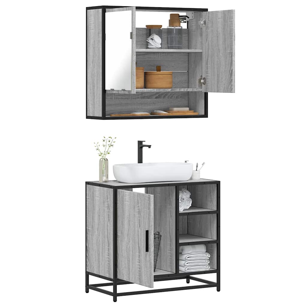 2 Pcs conjunto móveis wc derivados de madeira sonoma cinza
