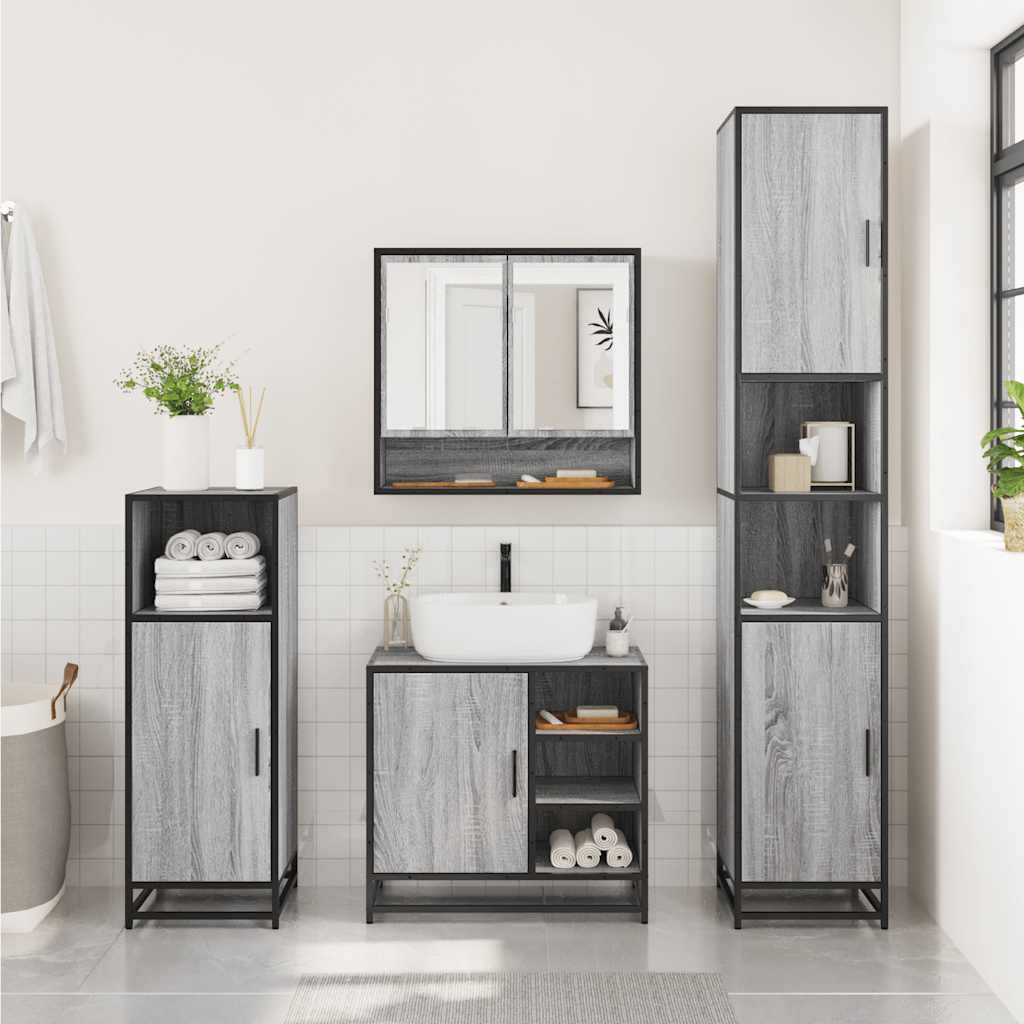2 Pcs conjunto móveis wc derivados de madeira sonoma cinza