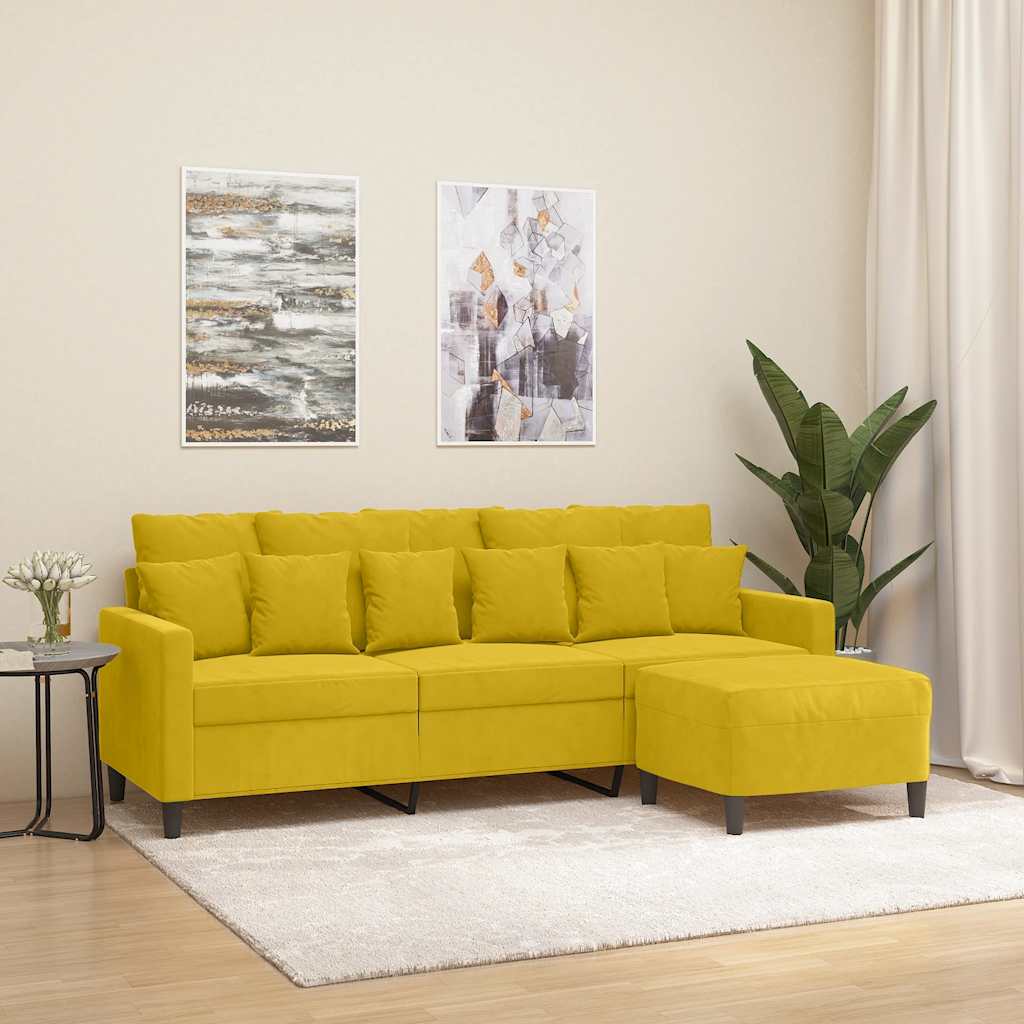 Sofá de 3 lugares com apoio de pés 180 cm veludo amarelo