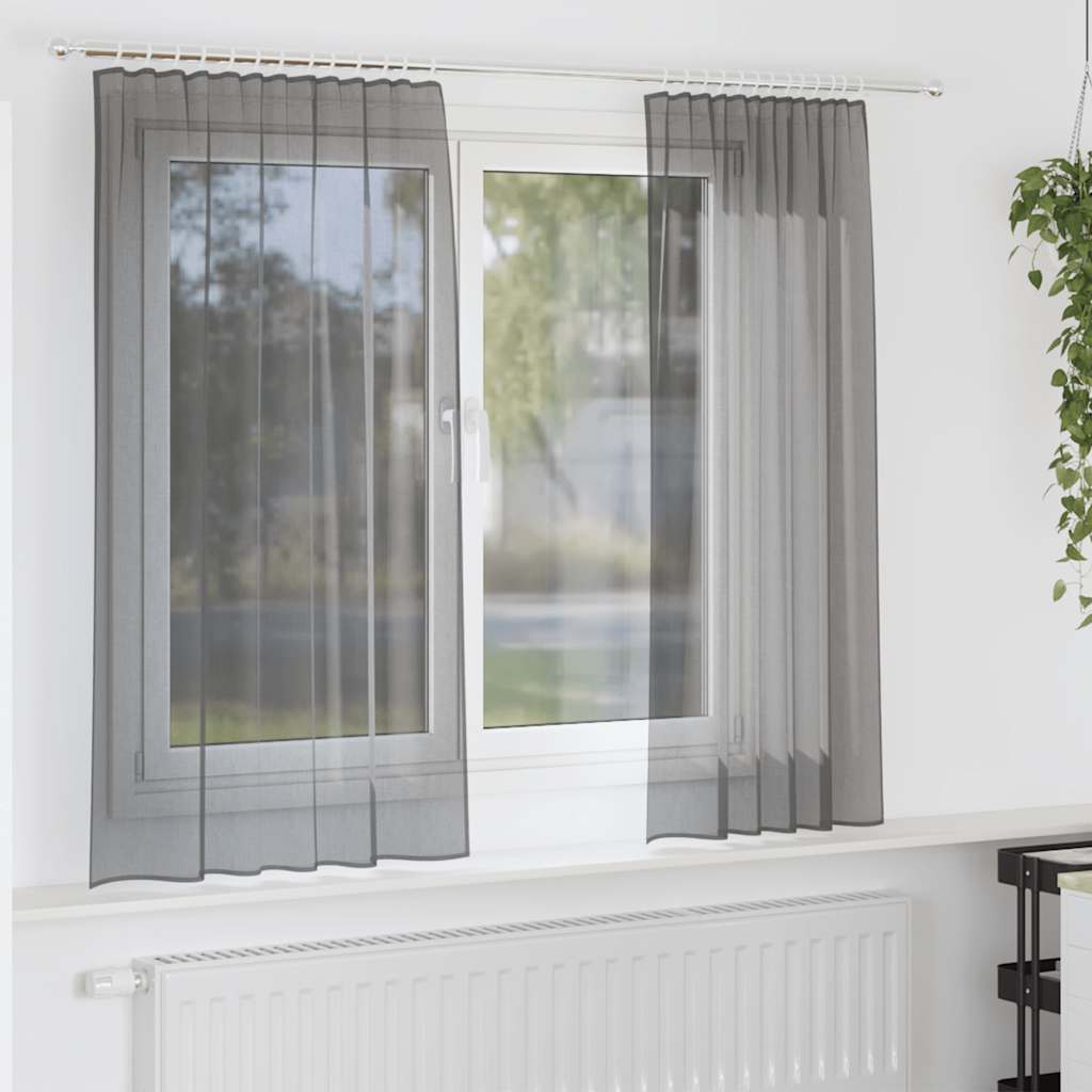 Cortinas de voile com bolsos para varão 2 pcs cinzento-escuro