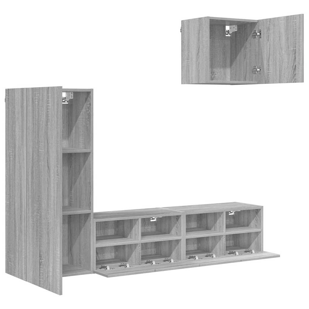 4 Pcs móveis de parede p/ TV derivados de madeira cinza sonoma