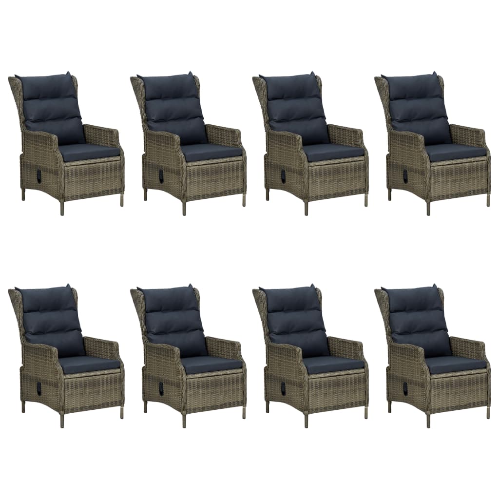 9 Pcs conjunto jantar exterior com almofadões vime PE castanho