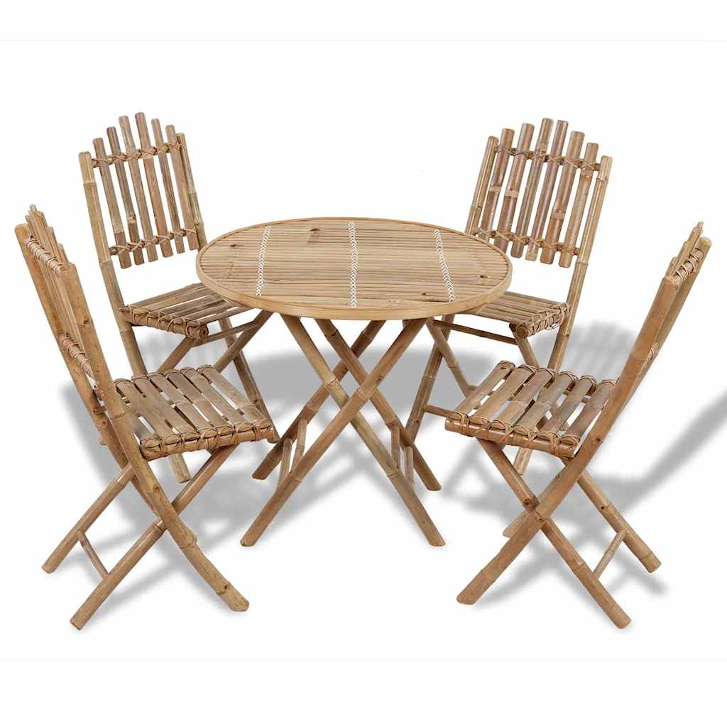 5 Pcs conjunto de jantar dobrável p/ exterior bambu