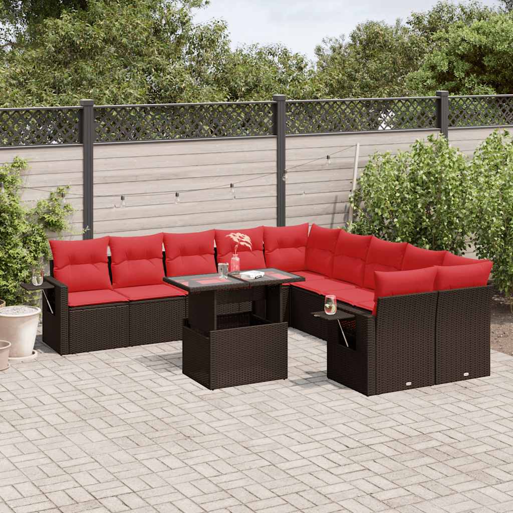 Conjunto de sofá de jardim com 11 peças e almofadas em rattan sintético marrom