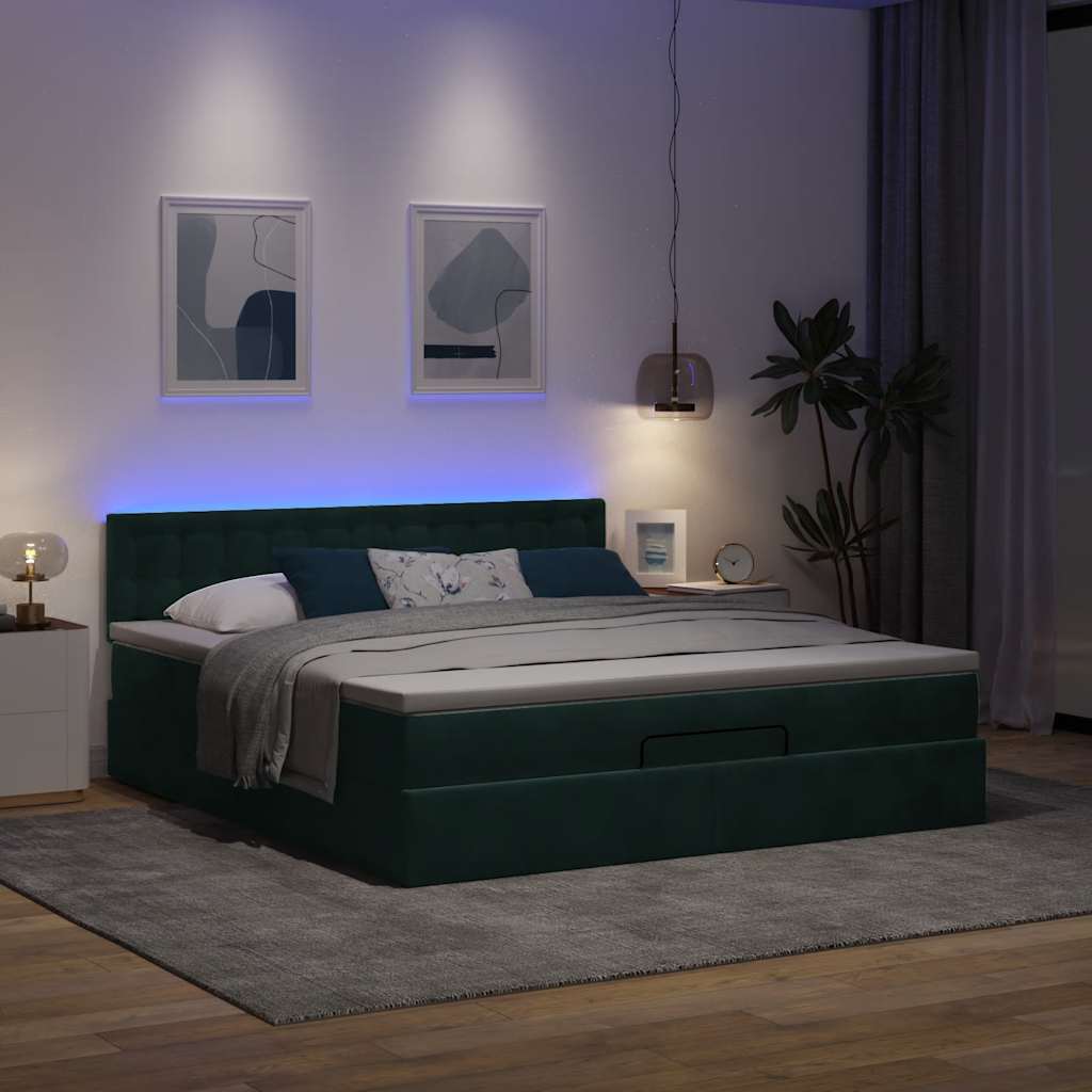 Estrutura de cama otomana com colchão 180x200 cm verde escuro
