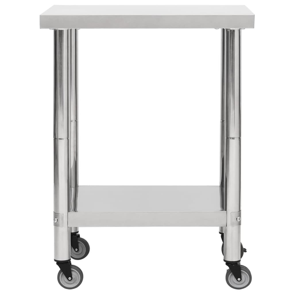 Mesa de trabalho de cozinha com rodas aço inoxidável 80x30x85cm