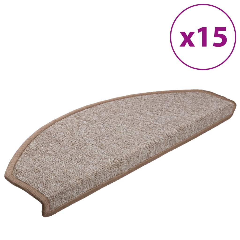 Tapetes de escada 15 peças 65x24x4 cm marrom claro meio redondo grande