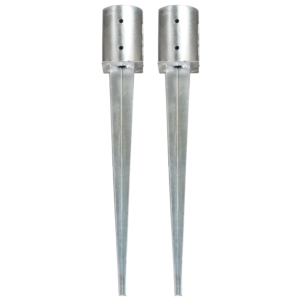 Estacas de enterrar 2 pcs 10x76 cm aço galvanizado prateado